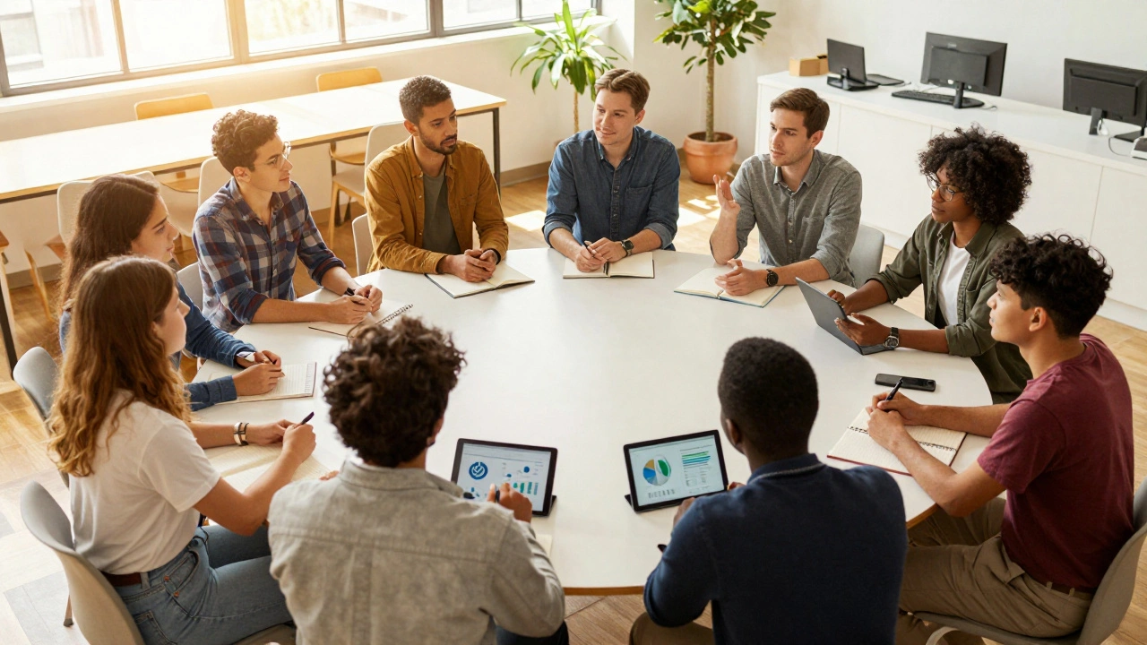 Diverse community collaborating openly to build trust and share knowledge.