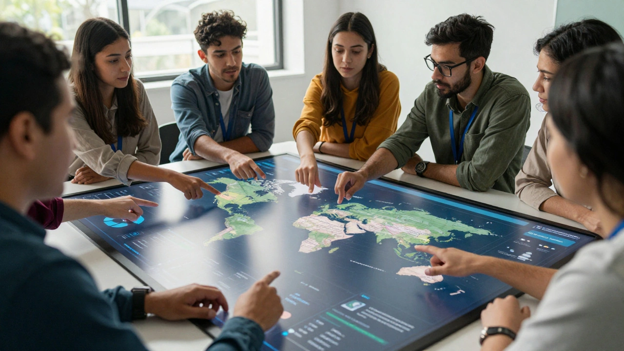 Diverse editors collaborating around data dashboards for global perspective