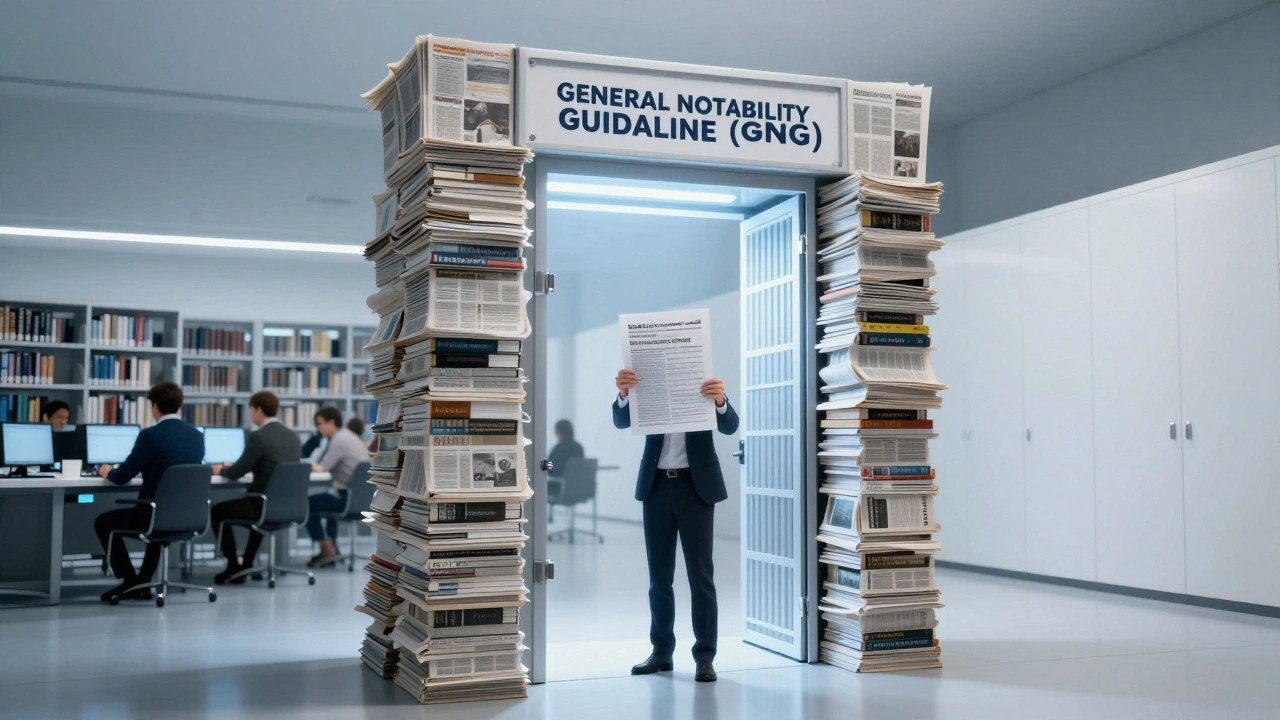 Editors facing a gate made of news sources symbolizing GNG policy
