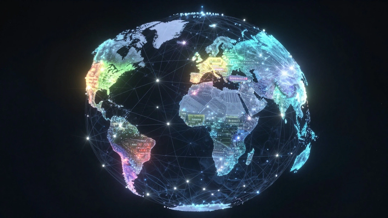 Globe of connected nodes symbolizing multilingual knowledge growth