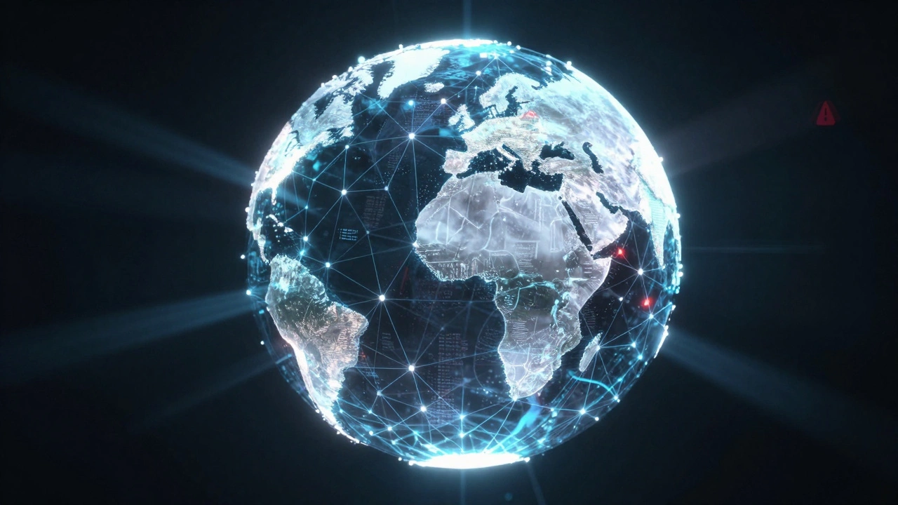 Globe with light beams piercing through shadows representing censorship