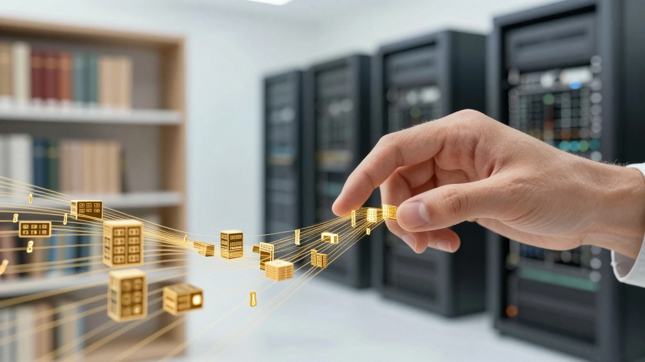 Human hand guiding digital code to create accurate knowledge structures