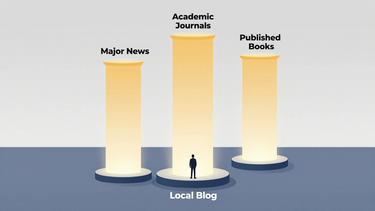 Illustration comparing weak sources to strong authoritative pillars