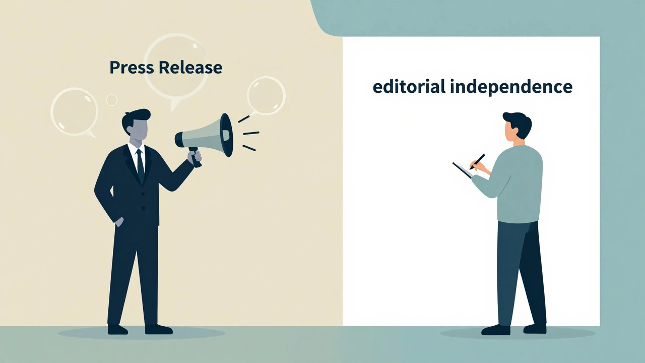 Illustration contrasting self-published bias with independent journalism