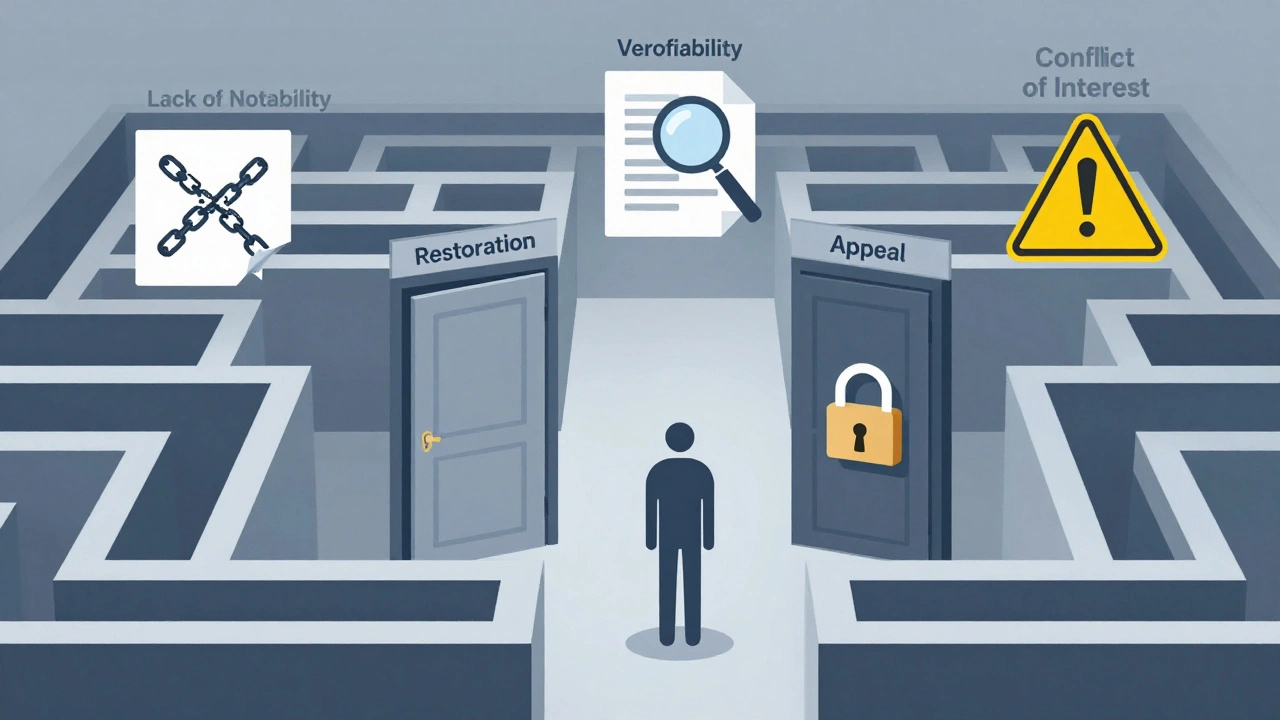 Illustration of a person choosing between restoration and appeal paths in a maze