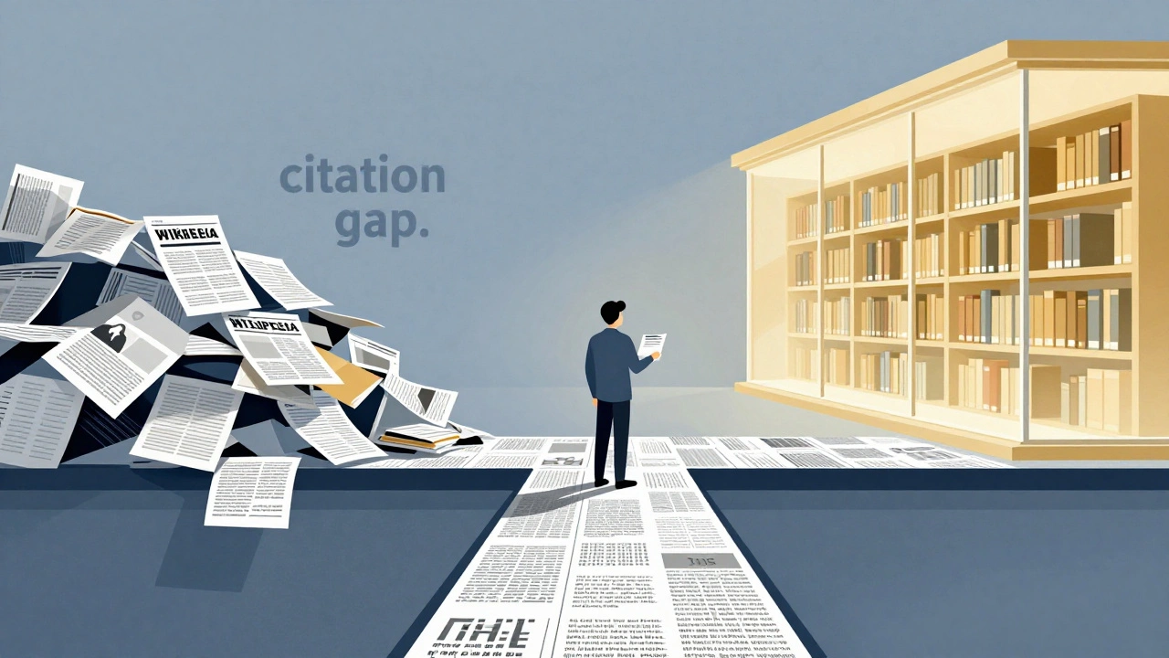 Illustration of an editor bridging news sources and locked academic journals