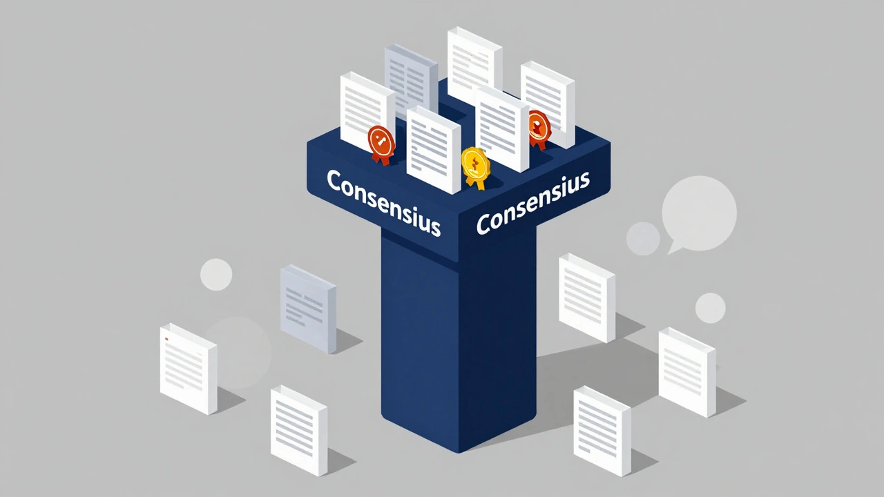 Illustration showing strong pillars of academic consensus versus weaker informal sources.