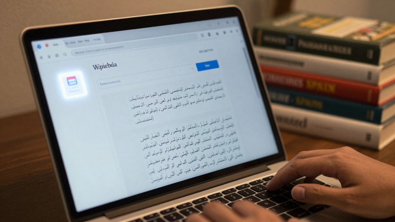 Laptop with translation tool and foreign news article