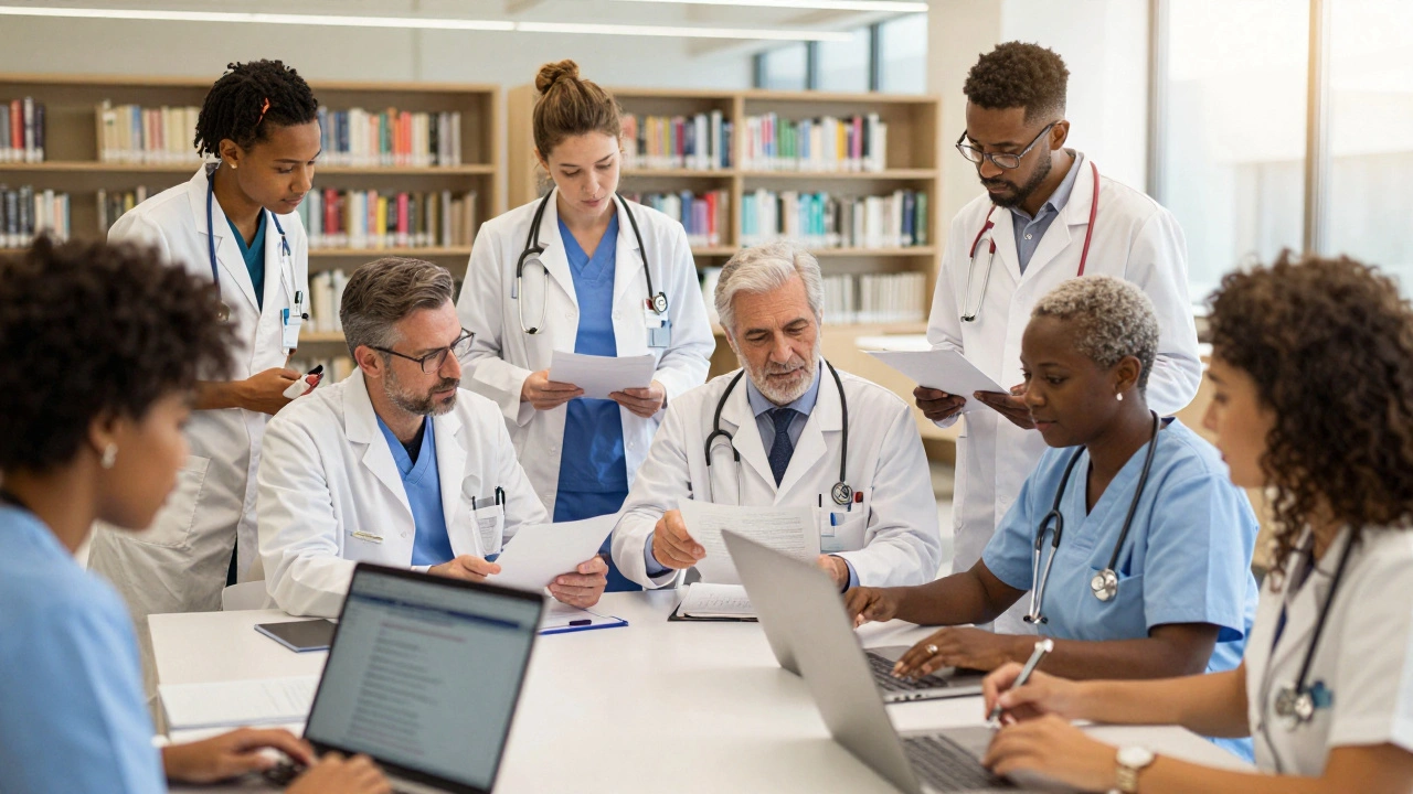 Medical experts and volunteers collaborating on health data