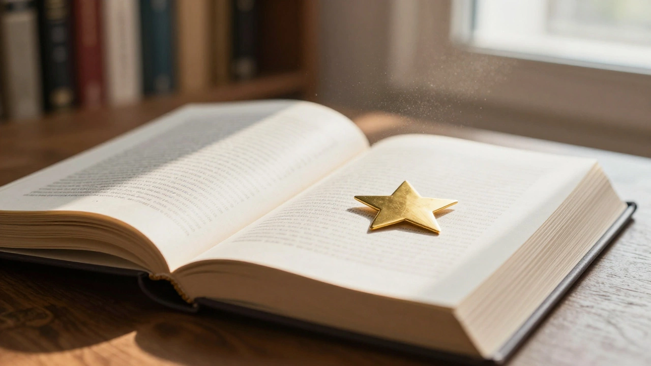 Open book with a golden star bookmark symbolizing high-quality content