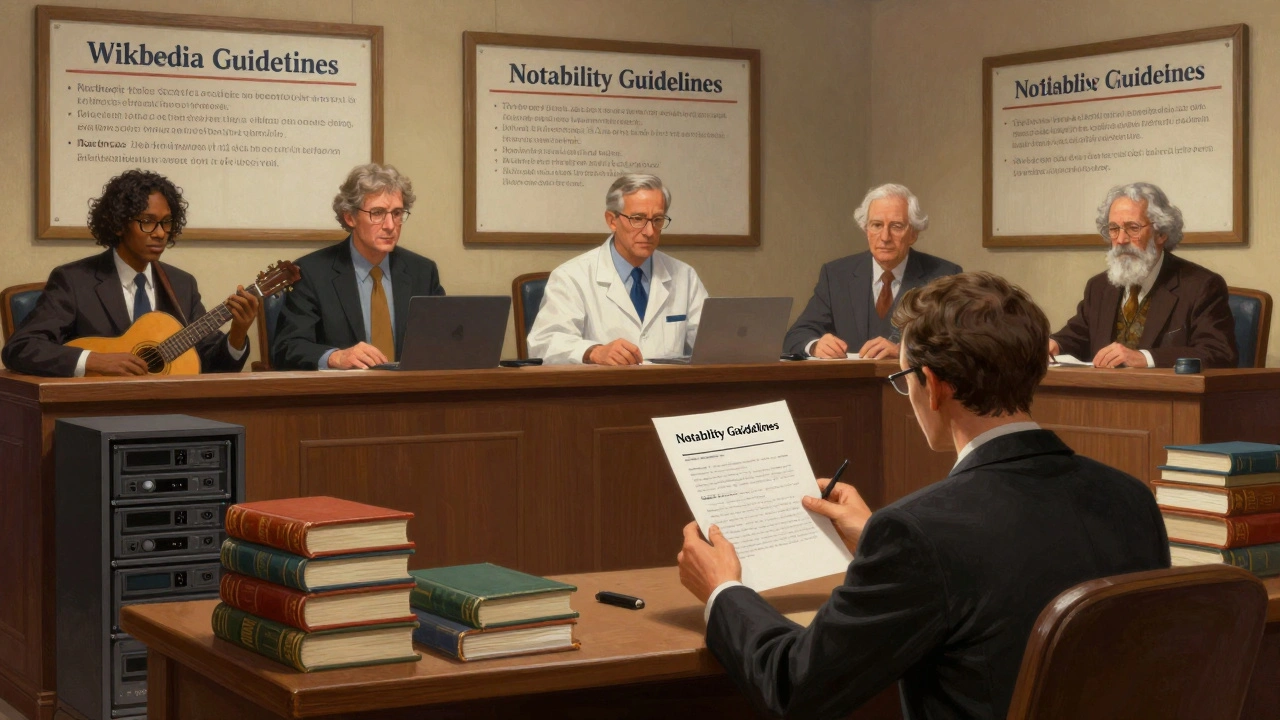 Panel of subject matter experts reviewing articles in a metaphorical courtroom setting.