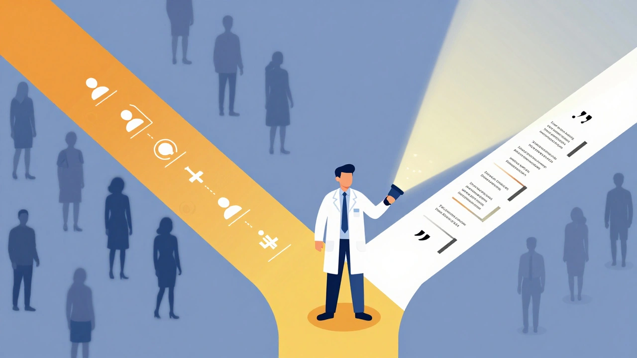 Researcher choosing a clear, precise path through a maze of data