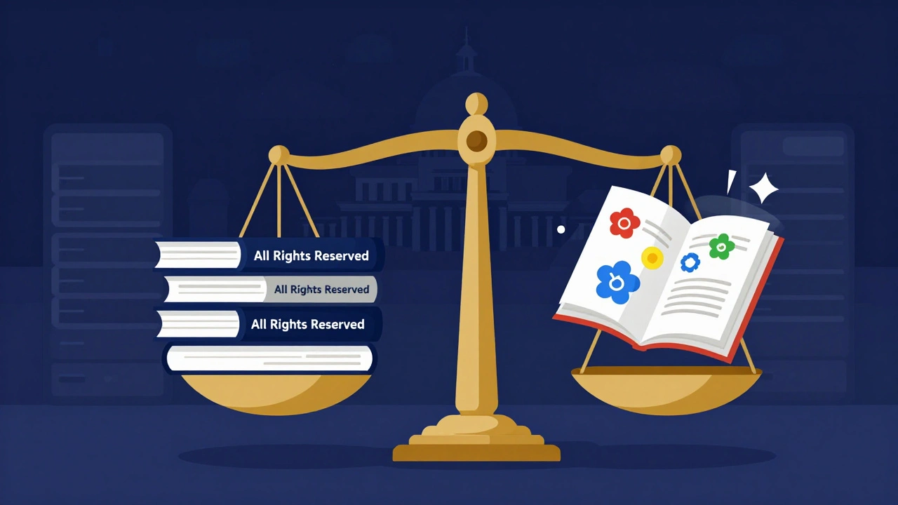 Scale balancing open access books against restrictive copyright laws
