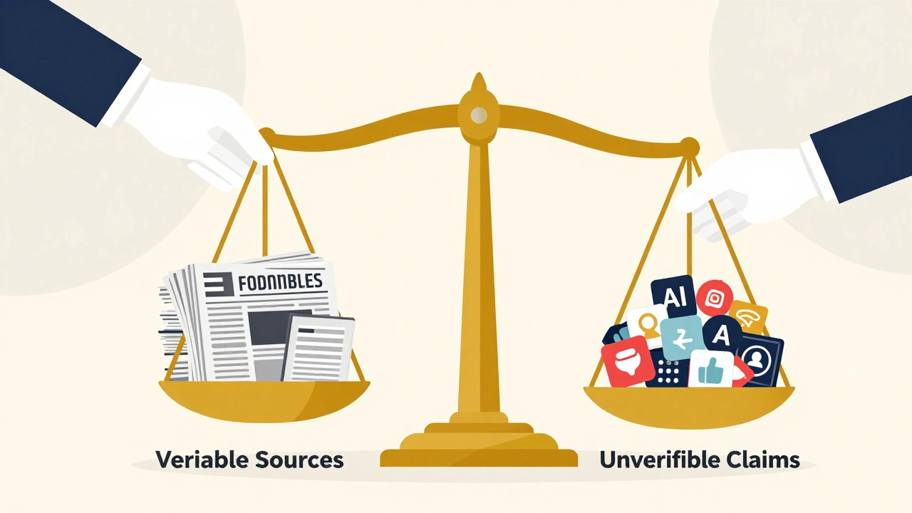 Scale balancing verified news sources against unverified rumors and social media posts
