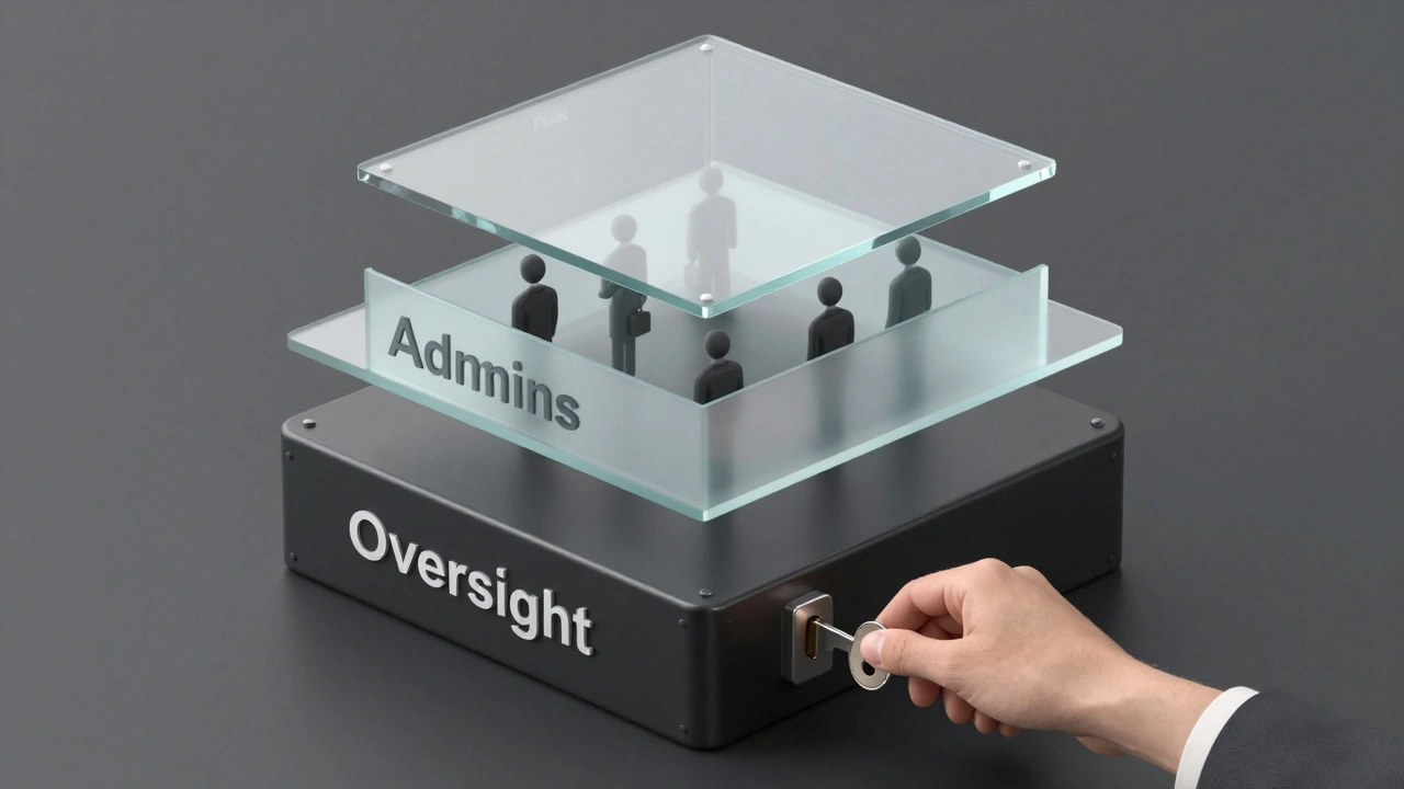 Three-layer diagram showing public, admin, and oversight access levels