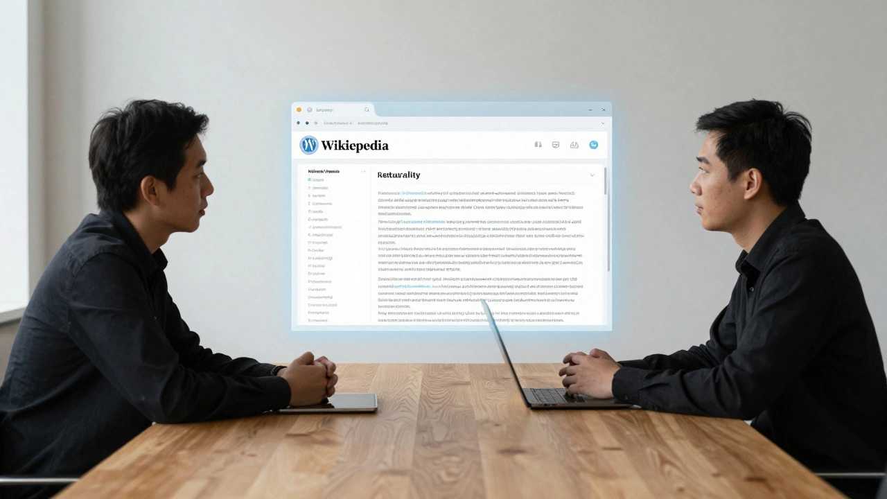Two editors discussing changes to a Wikipedia article in a collaborative setting.