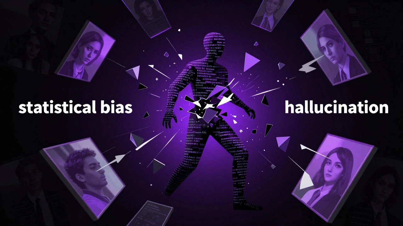 Abstract art of distorted mirrors and code representing AI bias