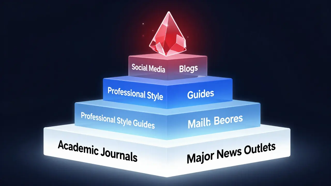 A conceptual pyramid showing the hierarchy of reliable source types