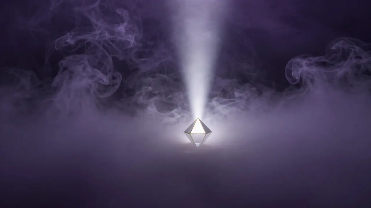 A surreal image of a bright, clear structure emerging from dark, swirling fog, representing truth amidst AI hallucinations.