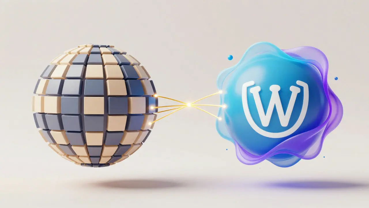 Abstract 3D illustration of connected spheres representing OER and Wikipedia