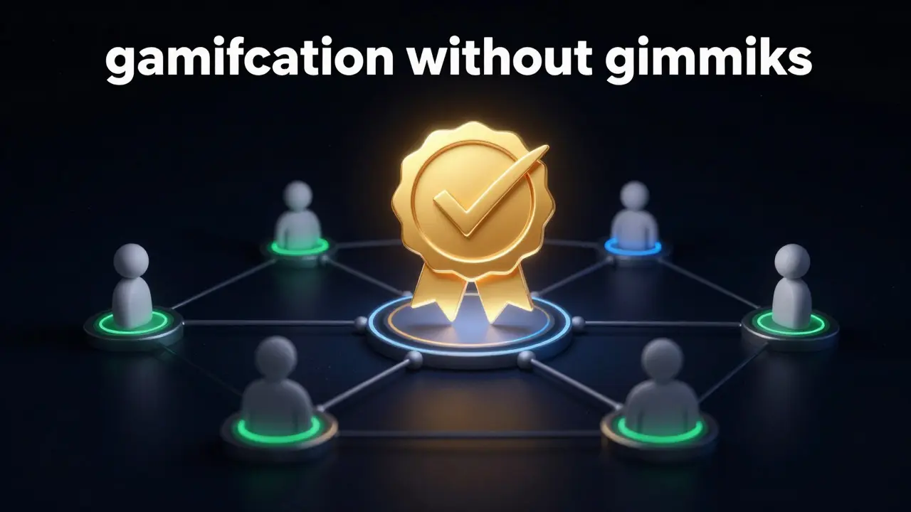 Abstract digital art of a glowing badge above a network of connected nodes