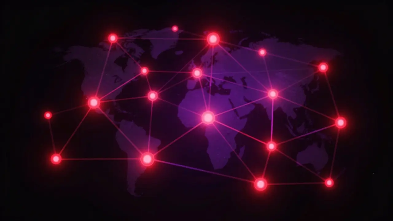 Abstract digital art showing a glowing network of connected nodes representing coordinated editing