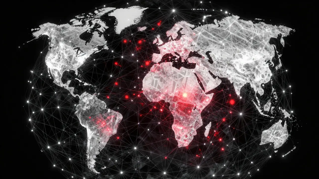 Abstract digital globe made of connected nodes representing global knowledge networks