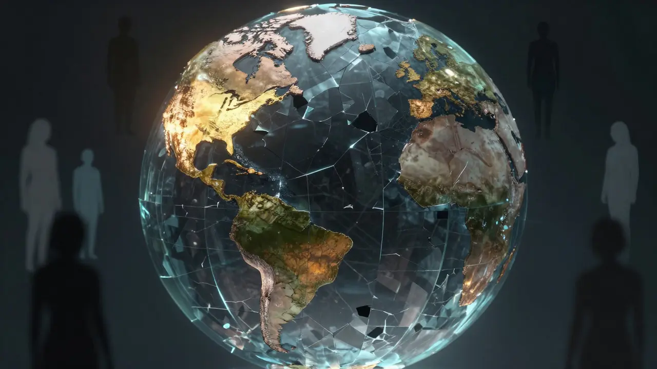 Abstract globe illustration showing bright and dark sections representing knowledge gaps