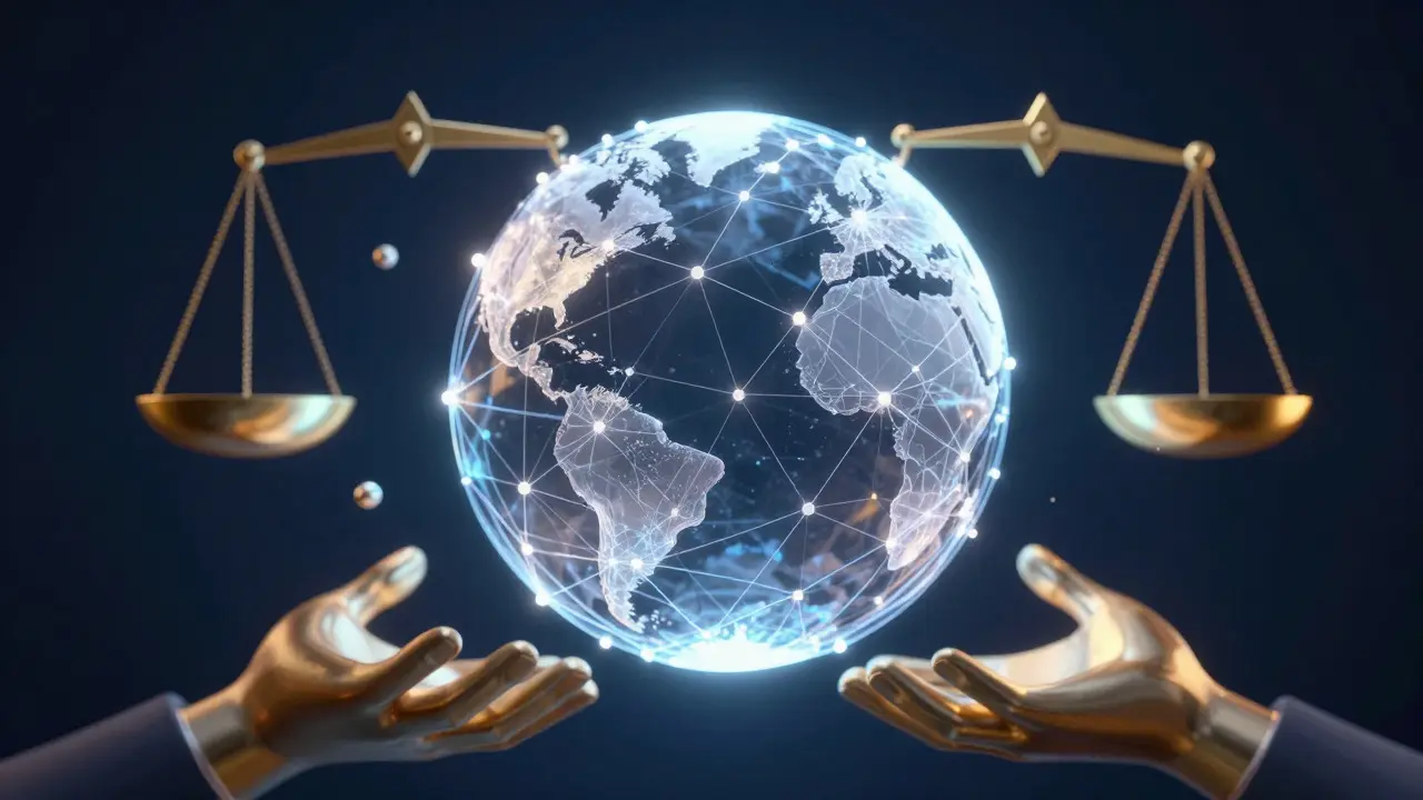 Abstract golden globe with connected nodes representing open data networks
