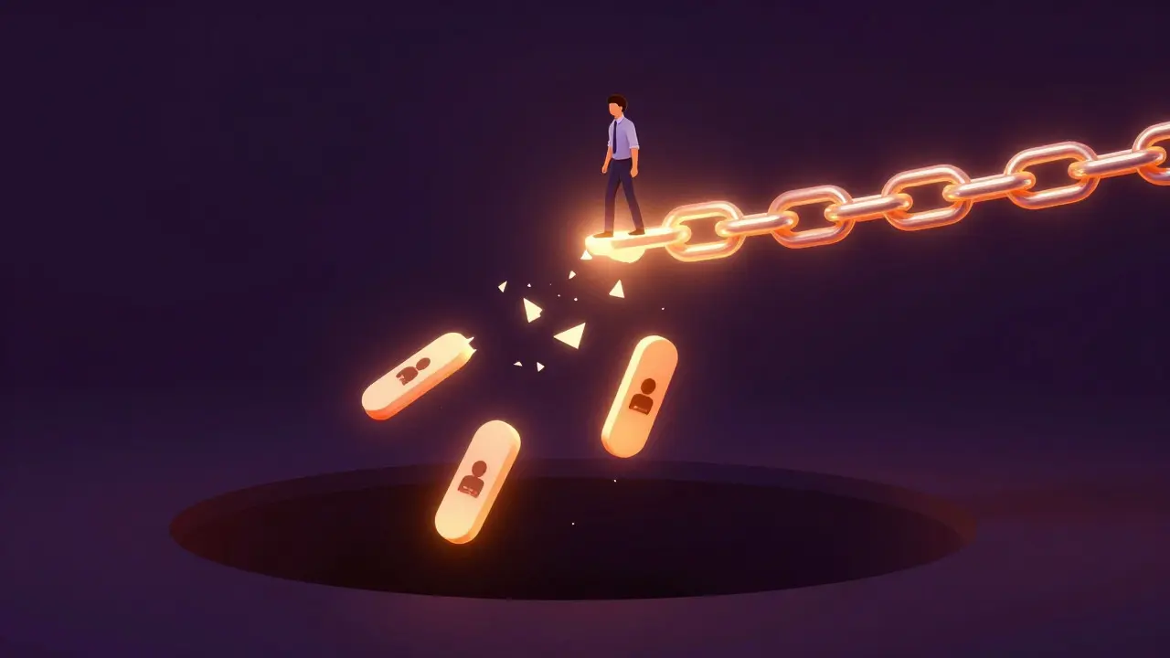 Abstract illustration of a breaking chain representing attrition