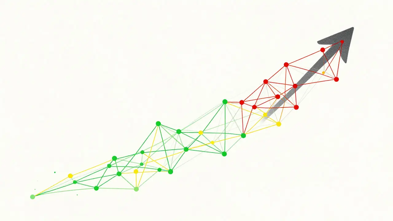 Abstract illustration of a growing network of connected nodes representing community evolution