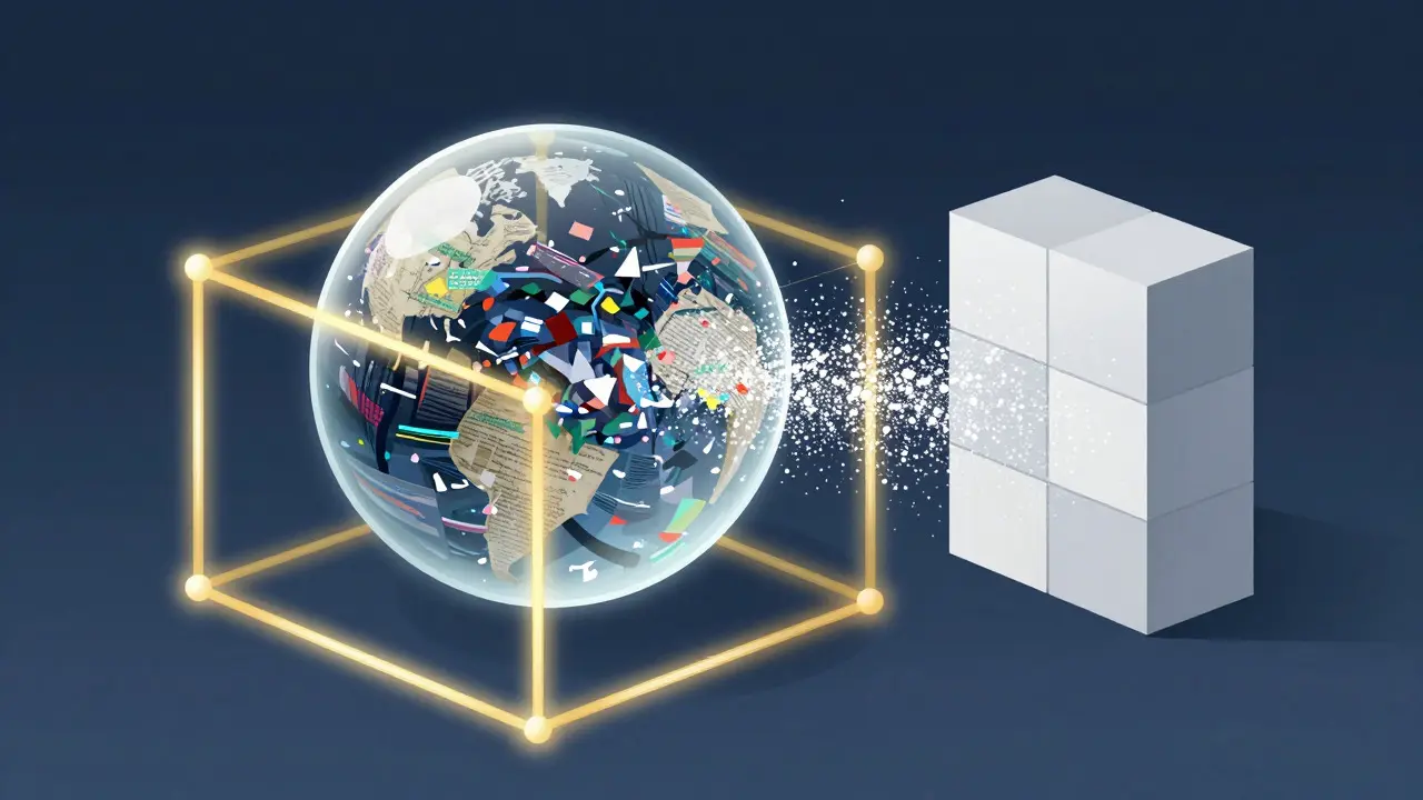 Abstract illustration of data filtering through a golden geometric structure