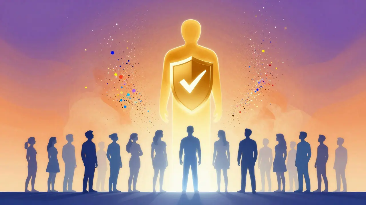 Abstract illustration of hierarchical community structure with a central admin figure
