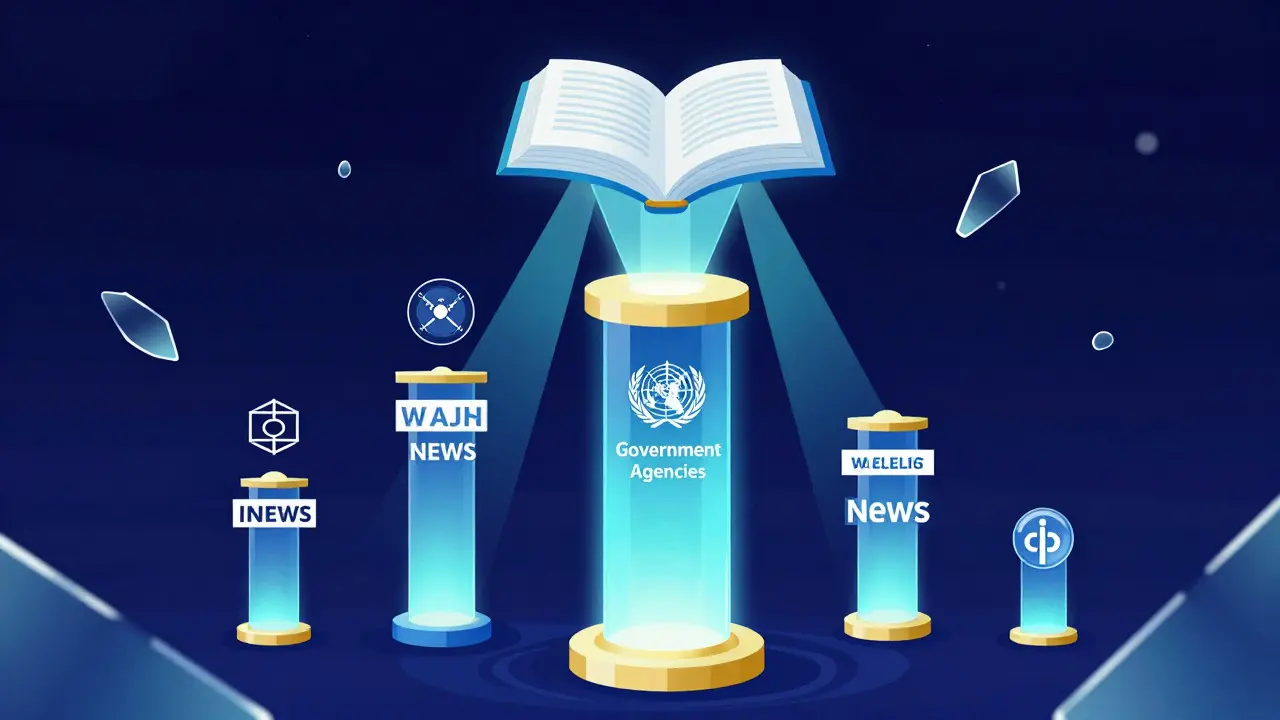 Abstract illustration of reliable sources supporting an encyclopedia book