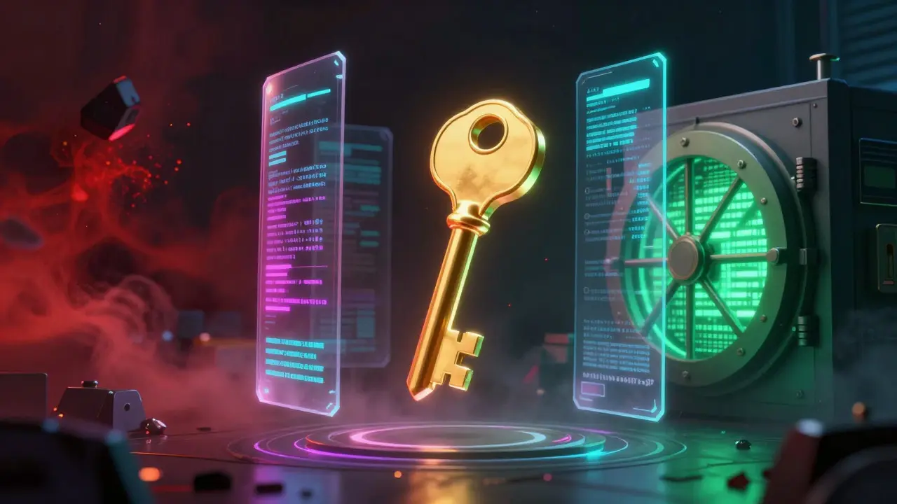 Abstract illustration of securing API keys with encryption and vaults