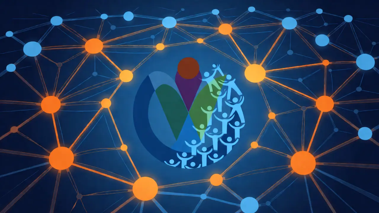 Abstract network connecting community nodes under new charter
