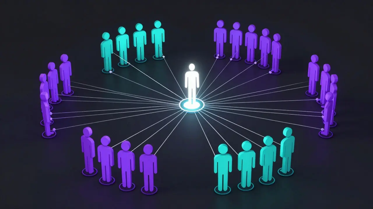 Abstract network diagram illustrating collaborative connections and community support