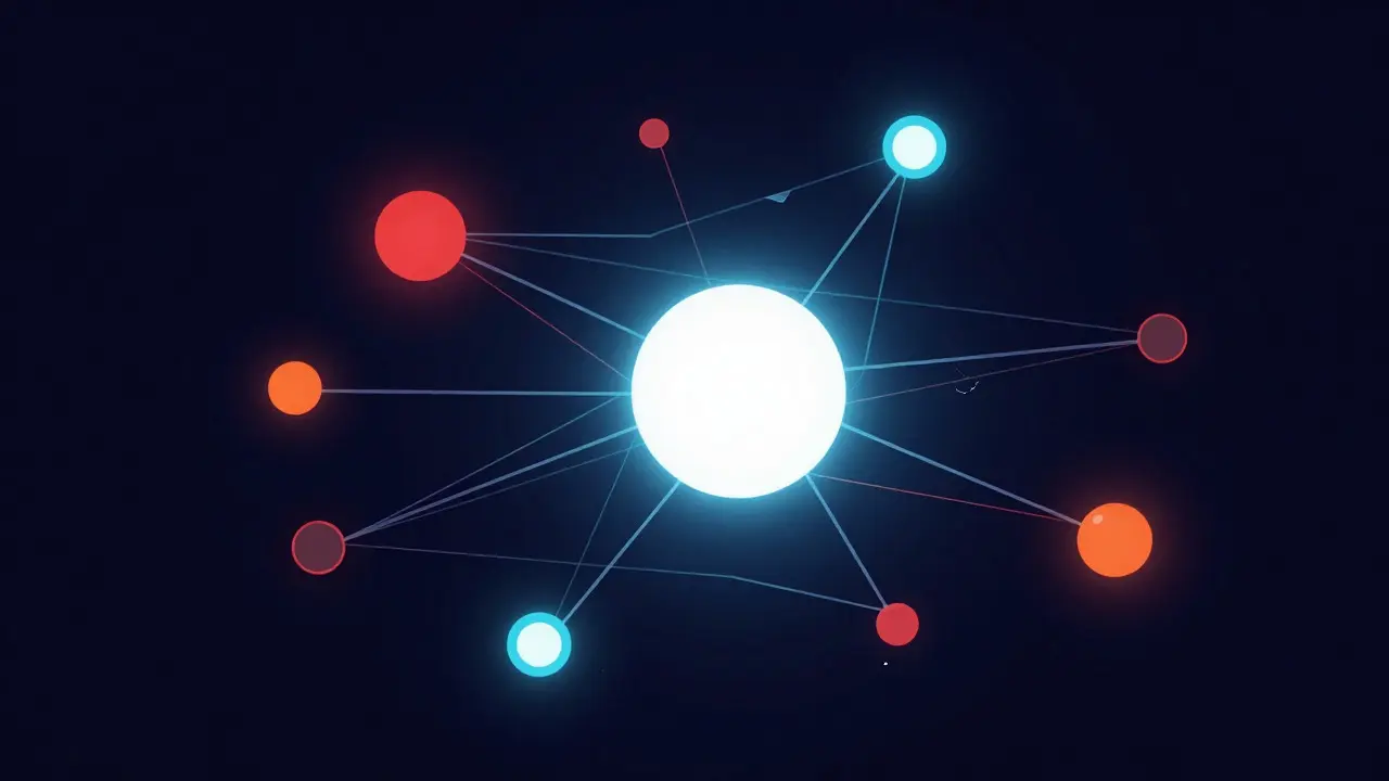 Abstract network diagram showing connected data nodes and links