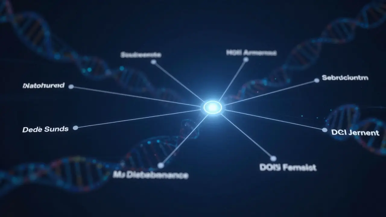 Abstract network diagram showing connected medical data nodes