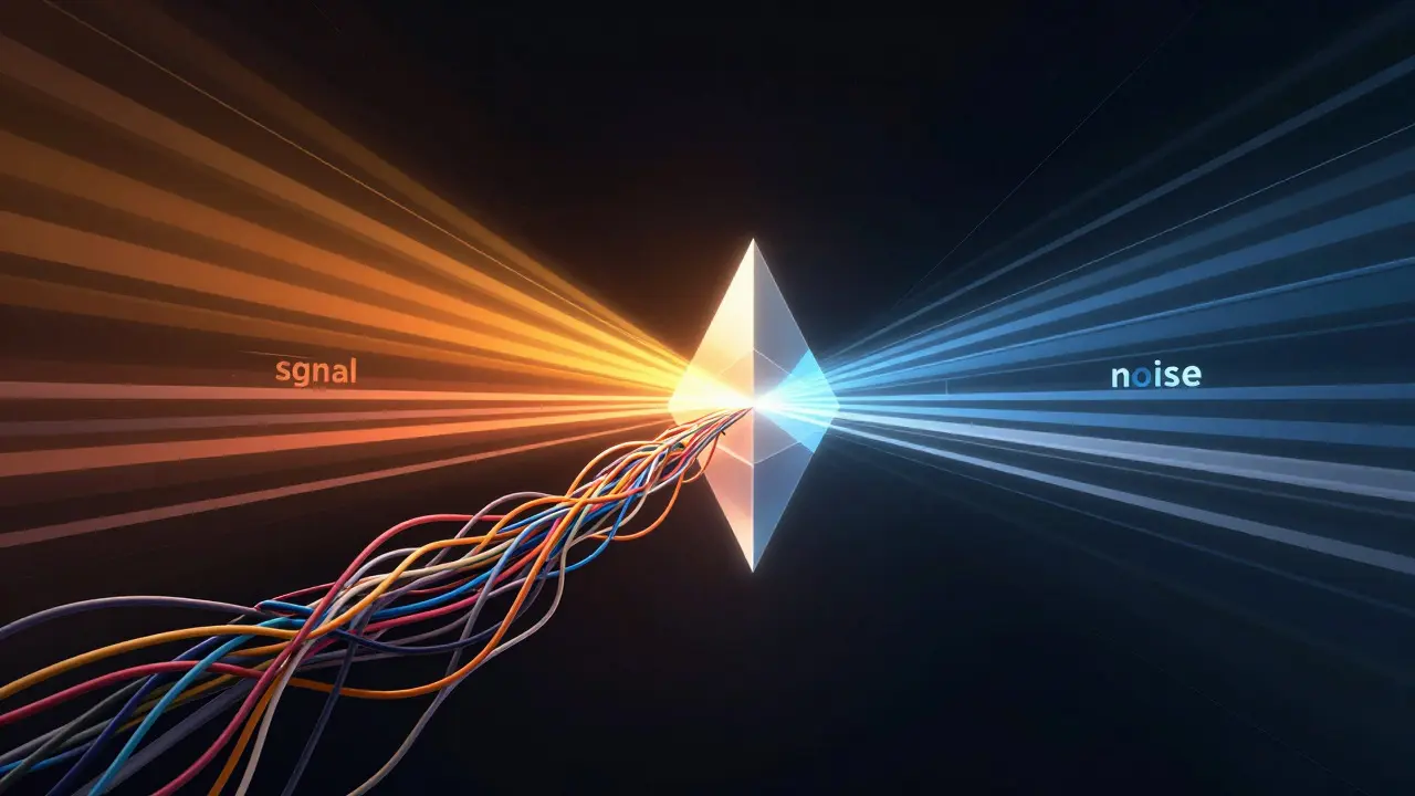 Abstract prism separating chaotic colored wires into organized light beams
