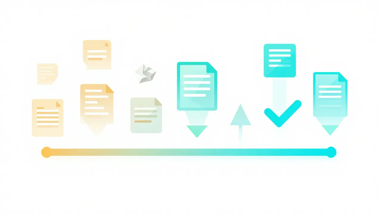 Abstract timeline illustration showing transition from old to new data