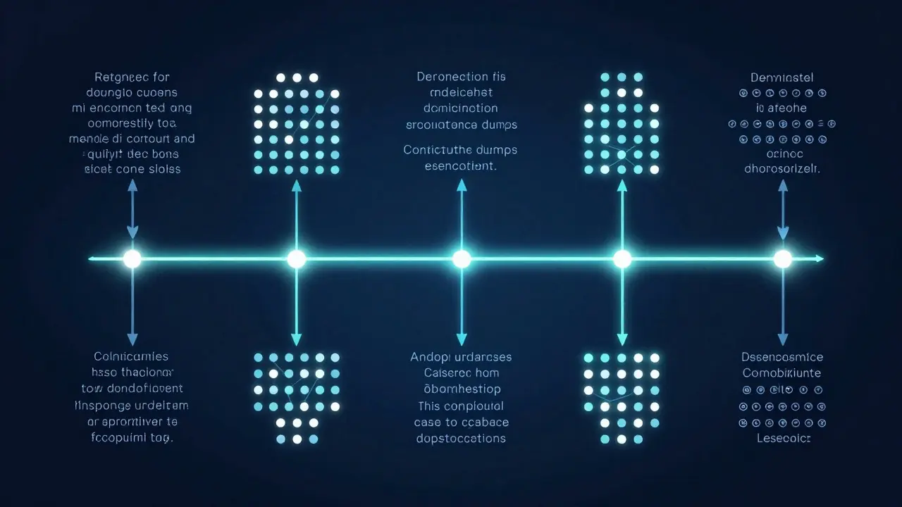 Abstract visualization of a branching timeline representing structured narrative flow