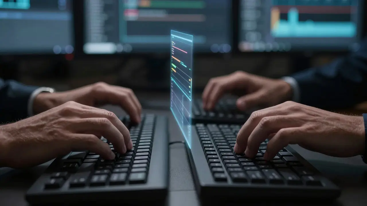 Close up of two editors working simultaneously with a visual conflict indicator