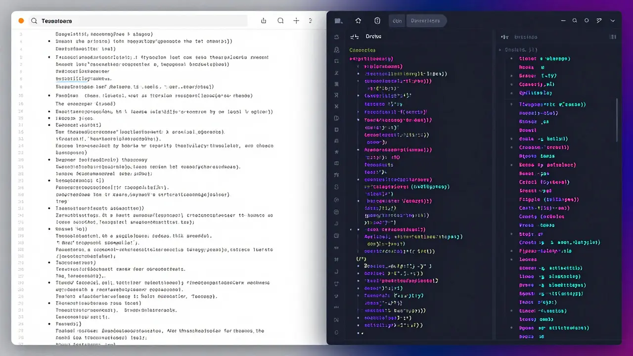 Comparison of chaotic plain text versus colorful, organized syntax highlighting