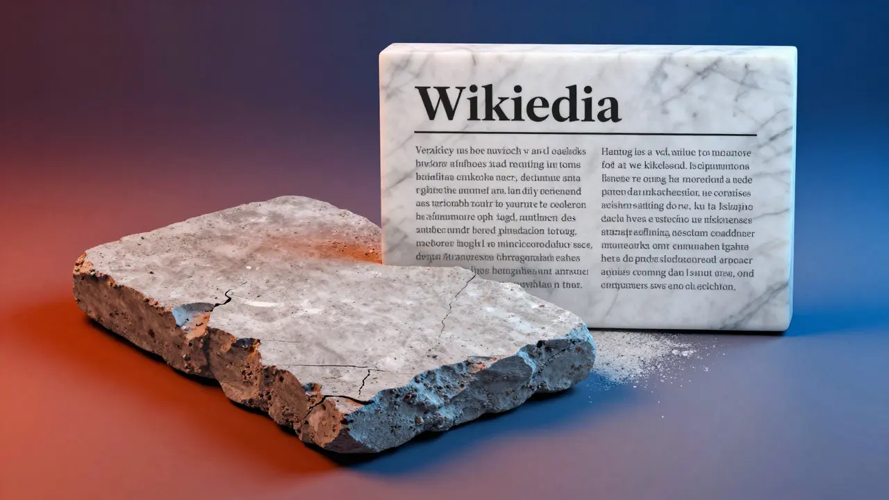 Conceptual art showing a rough stone transforming into polished marble to represent article refinement