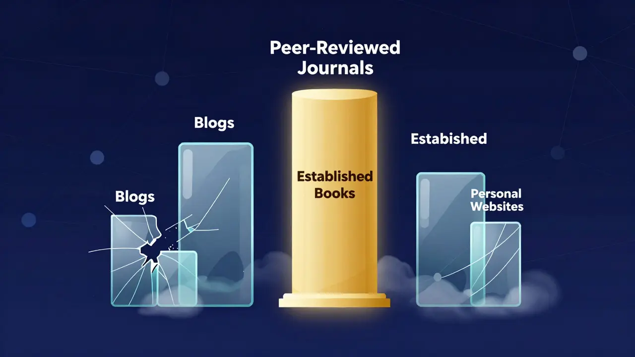 Conceptual art showing reliable sources as solid pillars vs unreliable ones as glass