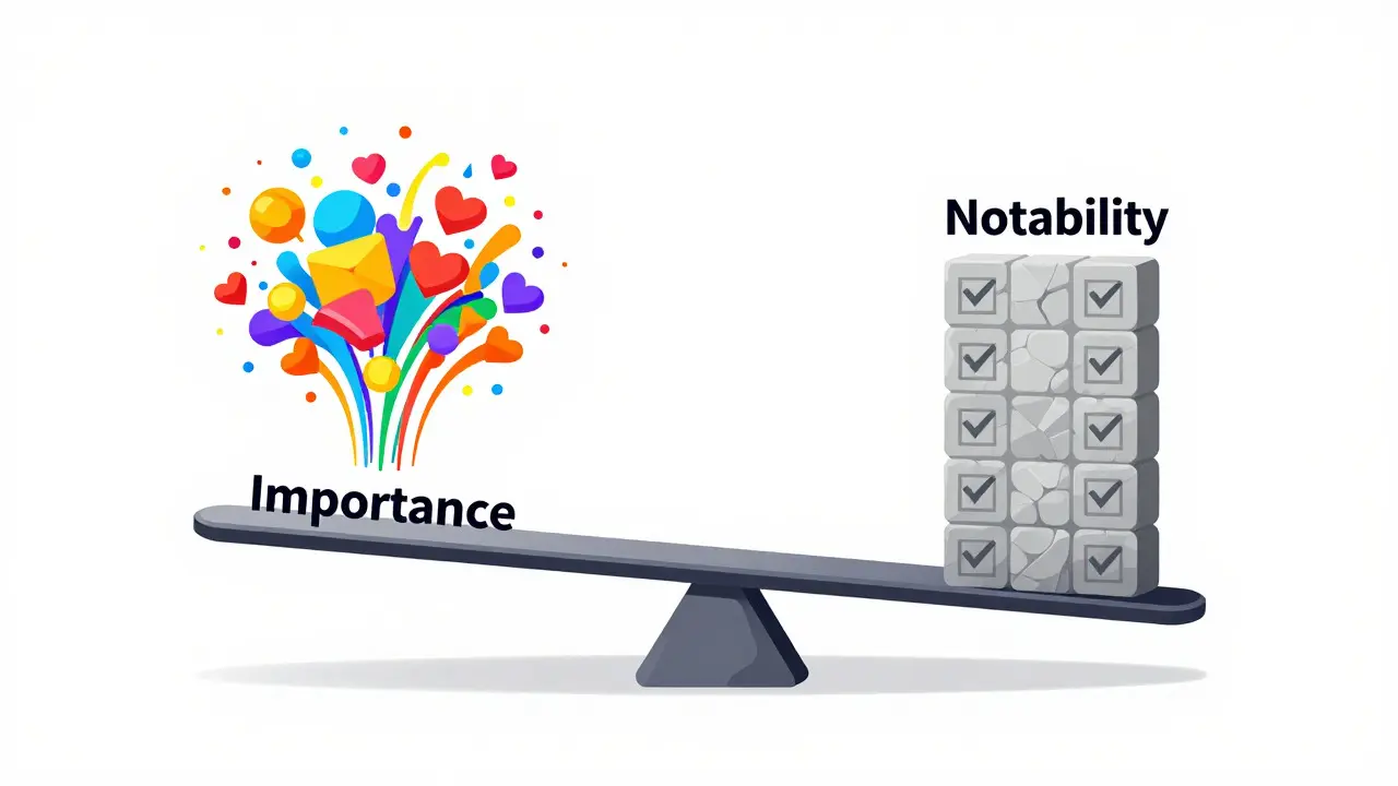 Conceptual balance scale weighing importance against notability criteria