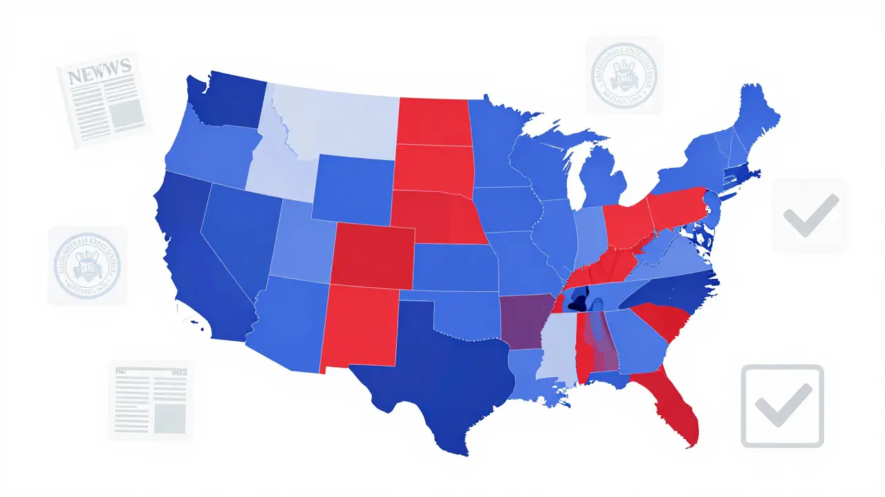 Conceptual illustration of volunteers coloring an election map with verified data