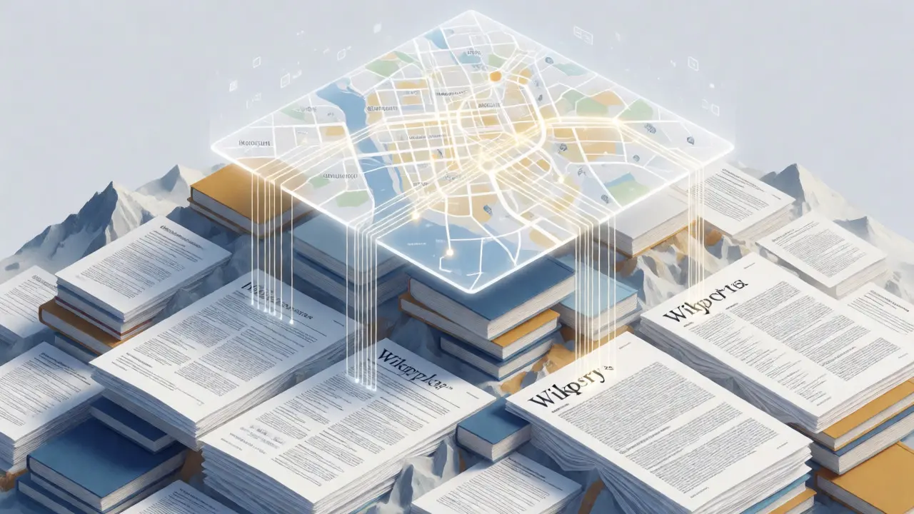 Digital map connecting to underlying academic papers and documents