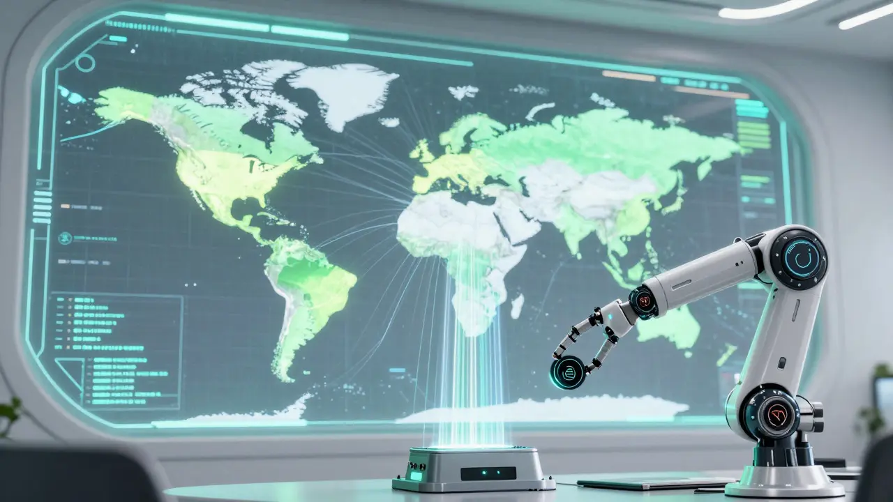 Futuristic control room displaying global data stream disparities